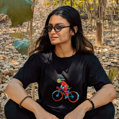 Calyz Black T-shirt with Girl Cyclist - Image 2